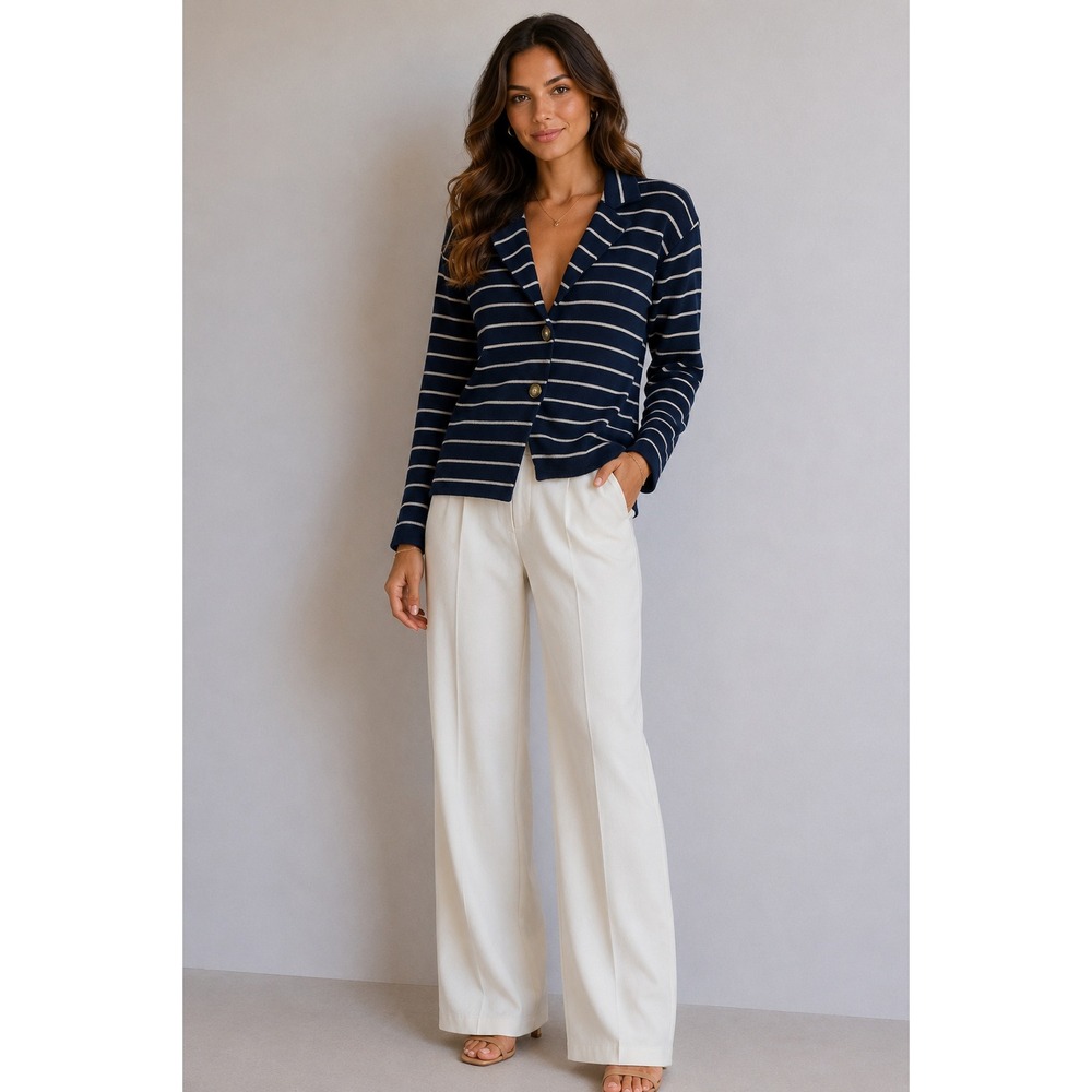 Halogen Nordstrom Striped Knit Blazer‎ Sweater Coastal Preppy Academia Old Money